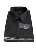 Omega Mens Dress Shirt Short Sleeve Design Button Down Shirt  9 Different Colors XL Black