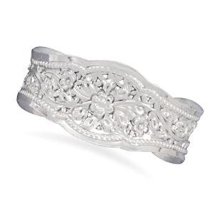 Floral Flower Vine Rope Design Cuff Bracelet Sterling Silver Graduated