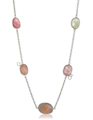 Sterling Silver Multi-Colored Sapphire Sliver Necklace, 19"