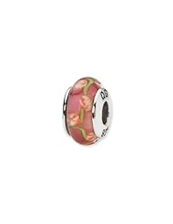 Sterling Silver Pink Floral Hand-blown Glass Charm