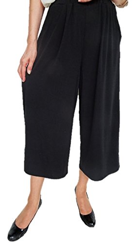 D&L co.ltd（ディーアンドエル） 無地 タック ガウチョ ロング ワイド ミモレ丈 スカーチョ パンツ ブラック