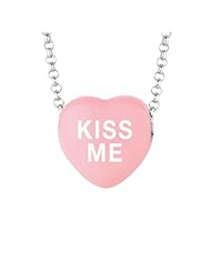 Sterling Silver 12mm Lt Pink enamel Sweethearts KISS ME Heart Pendant