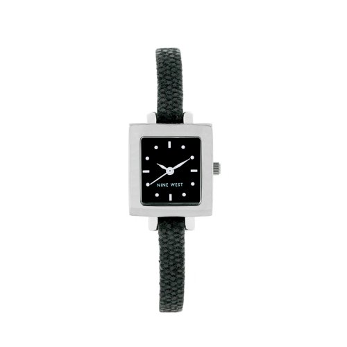 Nine West Women's NW1097BKBK Silver-Tone and Black Strap Watch