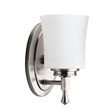 IMAGE OF Kichler Lighting 5359NI Wharton 1-Light Wall Mount Bath Fixture, Brushed Nickel with Satin-Etched Cased Opal Glass
