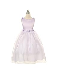 Girls Cap Sleeves Short Sleeves Organza Pleated Lace Flower-Girl Dress  With a Sash 