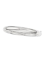 14K White Gold 07" 6.0mm Plain Polish Round Domed Classic Bangle With Clasp