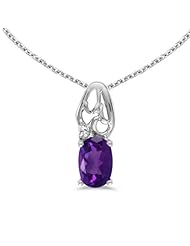 10k White Gold Oval Amethyst And Diamond Pendant with 16" Chain