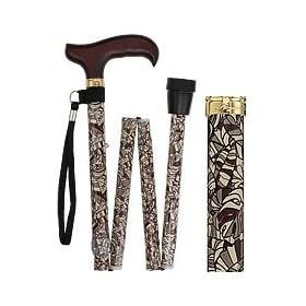 Royal CanesBahama Leaf Folding Adjustable Designer Derby Walking Cane with Engraved Collar