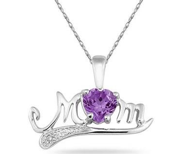 Amethyst and Diamond MOM Pendant in White Gold