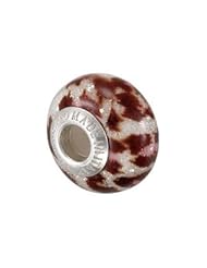 Sterling Silver 10.00X15.00 mm Kera Bella Viaggio Red And White Gold Animal Stripe Glass Bead