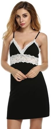 Pilotdarss Women's Floral Lace Chemise Nightgown Sexy Slip Sleepwear (M, Black)