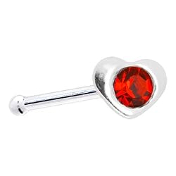 Sterling Silver Red Gem Heart Nose Bone