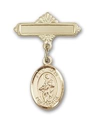 Gold Filled Baby Badge with St. Jane of Valois Charm and Polished Badge Pin