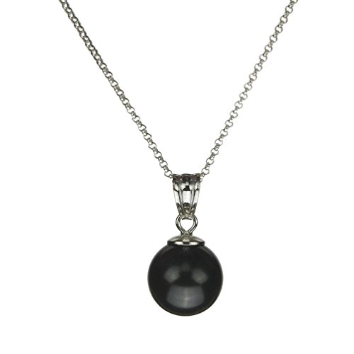 Black Swarovski Elements Simulated Pearl Pendant Sterling Silver Cable Chain Necklace 16″