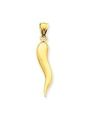 14k Solid Yellow Gold Italian Horn Goodluck Charm Pendant
