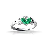 14K White Gold Pear Created Emerald and Diamond Celtic Claddagh Ring