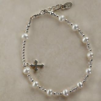 FCB-Rosary (White) Rosary Bracelet (White Pearl) Sterling Silver Girls Childrens Jewelry, white pearl rosary bracelet