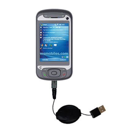 Retractable USB Cable for the HTC Hermes with Power Hot Sync and Charge capabilities - uses Gomadic TipExchange Technology