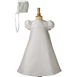 WhitePolyShantungChristeningBaptismGownwithRibbonandBonnet