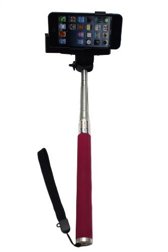 UFCIT(TM) Extendable Self Portrait Selfie Handheld Stick Monopod with Smartphone Adajustable Phone Holder and Bluetooth Remote Wireless Shutter for iPhone Samsung and other IOS and Android Smartphone (Pink with Shutter)
