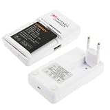 Novago chargeur de batterie intélligent universel, chargeur de secours, compatible avec la purpart de batteries de téléphones portables, des appareils photos numériques (MAX DC-4,2V) produit idéal pour bureau et famille en cas d’urgence, couleur noire ou blanche selon disponibilité