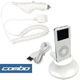 Brand New Apple iPod Nano 1st & 2nd Gen Mp3 Music Player Accessory Bundle Kit + 2-In-1 Hotsync & Charging USB Dock Cradle (White) + Rapid Car Charger with IC Chip By Bargaincell