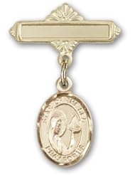14K Gold Baby Badge with Our Lady Star of the Sea Charm and Polished Badge Pin