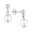 14K White Gold Rice Pearl Drop Earrings - ERKW736