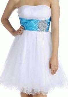Strapless Cocktail Party Junior Prom Dress #611 (12, White/Turquoise)