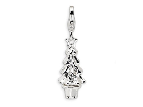 Amore LaVita(tm) Sterling Silver 3-D Enameled Swarovski Crystal Christmas Tree w/Lobster Cla for Charm Bracelet