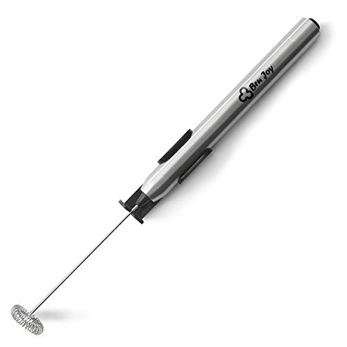 Bru Joy Milk Frother Stainless Steel – Best Automatic Foaming Wand With User Manual – 2 AAA Batteries Not Included