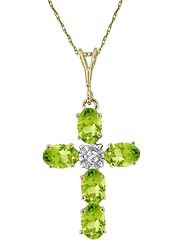 14k Solid Gold 18" Necklace with Peridot Cross Pendant