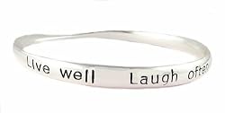 Bracelet - B158 - Bangle Style Engraved with ~ Live Well.. Laugh Often.. Love Much.. Inspirational Message ~ Silver Tone Metal