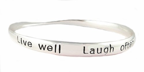 Bracelet - B158 - Bangle Style Engraved with ~ Live Well.. Laugh Often.. Love Much.. Inspirational Message ~ Silver Tone Metal