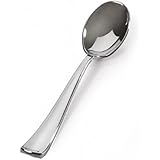 Stock Your Home 125 Spoons Plastic Silverware, Looks Like Silver Cutlery