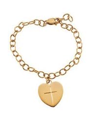 14K Yellow Gold - Youth Heart & Cross 5" Bracelet