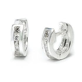 Tiny CZ Ear Huggers Sterling Silver Huggie Hoop Earrings
