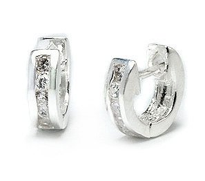 Tiny CZ Ear Huggers Sterling Silver Huggie Hoop Earrings