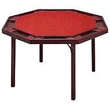 Mahogany Finish Octagonal Poker Table with Red Nylon Top