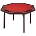 Mahogany Finish Octagonal Poker Table with Red Nylon Top