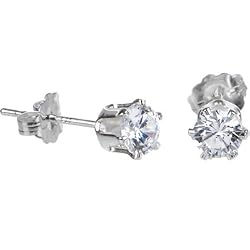 Sterling Silver 4mm Clear (April) Cubic Zirconia Stud Earrings
