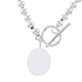 Image of 18'' Fashion Sterling Silver Beaded Oval Charm Necklace