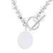 18'' Fashion Sterling Silver Beaded Oval Charm Necklace