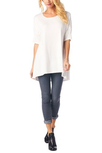 Women'S Rayon Span High & Low Short Sleeves Tunic - Solid