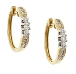 14KT Gold Hoop Earrings 1/2cttw Diamond 3 Stone Design