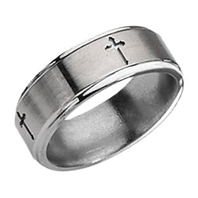 Men's 8mm Ridged Cross Titanium Wedding Band, Size 8