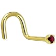 Solid 18KT Yellow Gold 1.5mm Genuine Red Diamond Right Nostril Screw - 18 Gauge