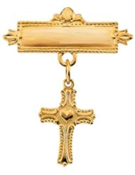 CleverEves 14K Yellow Gold 13.00X10.00 mm Cross W Heart Baptismal Pin