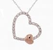 Yellow White 14K Gold Heart Pendant Necklace w Diamonds
