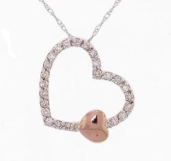 Diamond Heart Pendant & Necklace in Rose & White Gold
